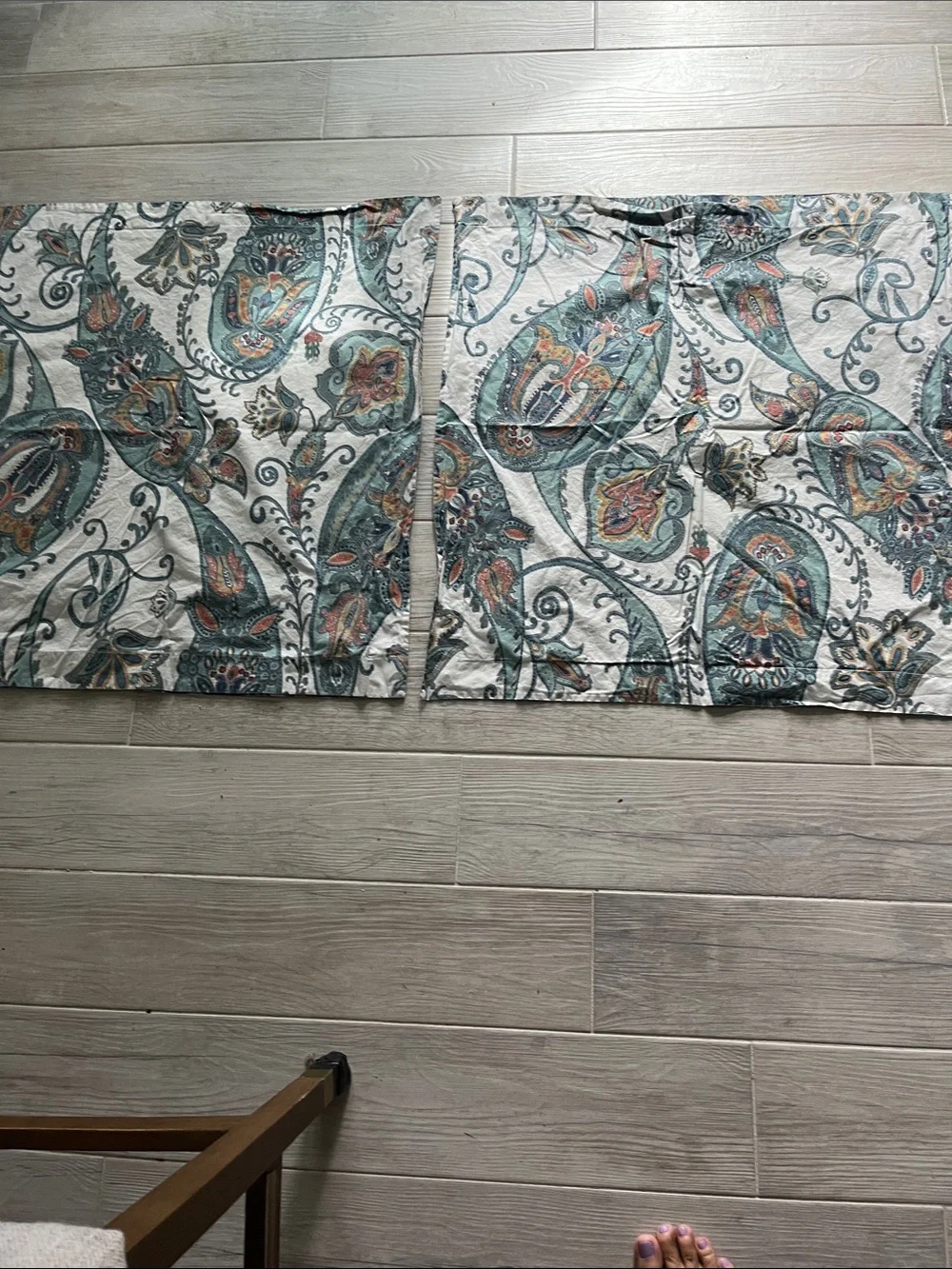 2 Pottery Barn Leah Paisley Euro pillow shams reversible blue white 27x30